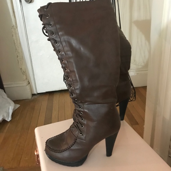 brown knee high heel boots - Picture 1 of 5